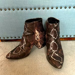 Brown Snakeskin Pointed Toe Bootie